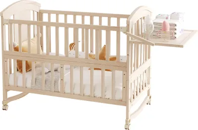 Produktbild von Merax Babybett 60x(120-160)cm, Verlängerbar Gitterbett, mit Klappbarem Ablagerack, Höhenverstellbar Kinderbett, Umwandelbar in Nebenbett, Natur