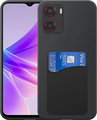 Zdjęcie produktu dla Etui na telefon Oppo A57 4G / A57s / A77 4G / A77s z silikonowym uchwytem na karty - elastyczne etui na tył z silikonowego TPU z silikonowym uchwytem na karty - czarne - Smartphonica