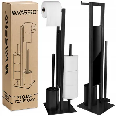 Produktbild von VASERO Metall WC-Stehregal mit Bürstenhalter und Papierrolle