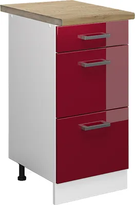 Produktbild von Küchenunterschrank Vicco R-Line Rot Hochglanz 40 cm mit Schubladen, AP Eiche, Model 45561