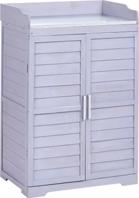 Produktbild von BELIANI Pflanztisch mit Stauraum Grau Tannenholz Lattenoptik 67x45x100 cm Rustikal Garten Arbeitstisch Pflanzstation Umtopftisch Gärtnertisch