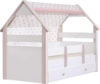 Produktbild von Hausbett Rainbow 100 x 200 cm in Weiß/Rosa mit Bettkasten