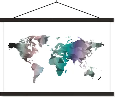 Produktbild von MuchoWow® Textilposter Weltkarte - Abstrakt - Farben - Kinder - Jungen - Mädchen 60x40 cm mit schwarzem Rahmen - Hölzernes