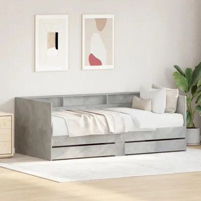 Image de vidaXL Lit de jour avec tiroirs Gris 90 x 200 cm Bois composite