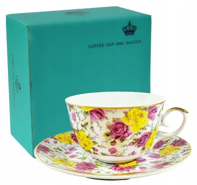Zdjęcie produktu dla FILIŻANKA 230ml Kwiaty Róże złoty brzeg Cienka Porcelana styl vintage