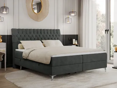 Produktbild von Boxspringbett 140x200 mit 2 Bettkästen Matratze und Topper, Polsterbett 140x200, Bett 140x200 - MILEN - 140x200 cm - Dunkelgrau - Struktur - H3