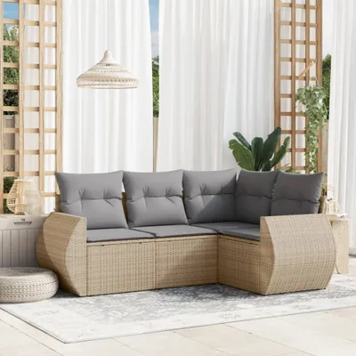 Produktbild von 4-tlg. Garten-Sofagarnitur mit Kissen Beige Poly Rattan 3253646