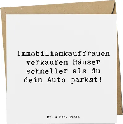 Produktbild von Mr. & Mrs. Panda Glückwunschkarte Spruch Immobilienkauffrau - Weiß - Geschenk, Beruf, Grußkarte, witzige Sprüche, Klappkarte, berufliche Hingabe, Fachwissen, anlasskarte