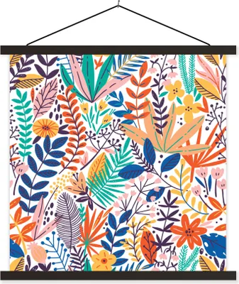 Produktbild von MuchoWow® Textilposter Sommer - Pflanzen - Blumen - Blätter 120x120 cm mit schwarzem Rahmen - Aufhängungsset
