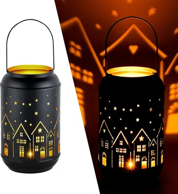 Produktbild von Marrakesch Deko Teelichthalter Glowtree Schwarz Gold 20cm | Windlicht mit Häuser Motiv aus Metall | Skandinavische Kerzenhalter Laterne modern | Stimmungsvolle Weihnachtsdeko & Tischdeko