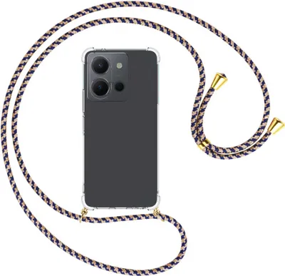 Produktbild von Handykette Backcover-Schutzhülle mit Band (Metall goldfarben) für vivo Y36 (6.64'') - blau+beige