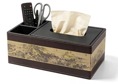 Imagen del producto de Omgoods: Caja para pañuelos de papel de cuero sintético (PU) con compartimentos
