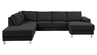 Image de Calverton Canapé d'angle avec ottomane tournée vers la gauche en tissu gris anthracite et pieds chromés.