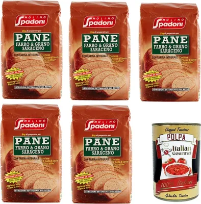 Produktbild von Molino Spadoni- Farina Per Pane Farro & Grano Saraceno Dinkel- und Buchweizenbrotmehl 5x1kg + Italian Gourmet polpa 400g