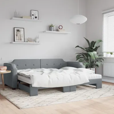 Image de Maison Exclusive - Canapé-lit convertible avec matelas, gris clair, 90 x 200 cm, tissu