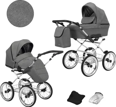 Produktbild von Kinderwagen ROMANTIC Sportwagen Babywagen Babyschale Komplettset Kinder Wagen Set 2 in 1 (grau, Rahmenfarbe: grau)