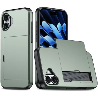 Produktbild von Mobigear Card iPhone 16 Hülle Hardcase Backcover Stoßfest mit Kartenhalter - Grün