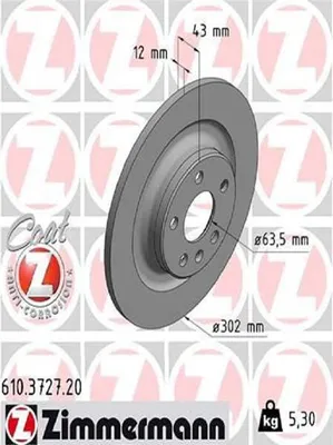 Produktbild von 2x ZIMMERMANN 610.3727.20 Bremsscheibe Hinterachse