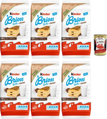 Produktbild von Kinder Brioss Latte e cacao, 10 Snacks Schwammkuchen, natürlich mit Doppelmilch und Kakaofüllung, hervorragend zum Frühstück und Snack, 6x 280g + Italian Gourmet polpa 400g