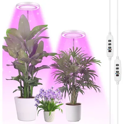 Obrázok produktu pre LED rastlinná lampa, plnospektrálne svetlo, nastaviteľná výška 155 cm, 72 LED, 3 úrovne jasu, časovač, 2 kusy, biela