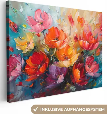 Obrázek produktu pro OneMillionCanvasses® - Obrazy na plátně - Květiny - Barevné - Malba - Abstraktní umění, nástěnné dekorace, Obrazy do obývacího pokoje, 80x60cm