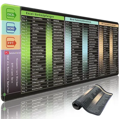 Immagine prodotto di Tappetino per mouse di grandi dimensioni con scorciatoie di Excel, dimensioni 900x400x3 mm, antiscivolo, lavabile