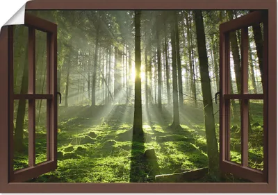Produktbild von ARTland Poster Fensterblick - Wald im Gegenlicht, braun Größe: 100x70 cm