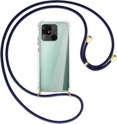 Produktbild von Handykette Backcover-Schutzhülle mit Band (Metall goldfarben) für Xiaomi Redmi 10C - dunkelblau