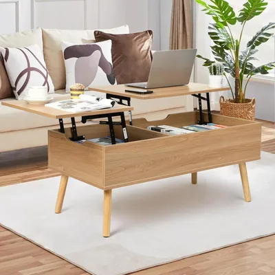 Obrázek produktu pro Konferenční stolek s nastavitelnou výškou, s povrchem imitujícím dřevo, rozměry 100,5 x 50,5 x 43,5 cm, s úložným prostorem