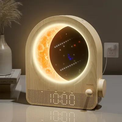 Mondlampe mit Wecker, 3 Helligkeitsstufen, Aufwachlicht, 10 Naturgeräusche