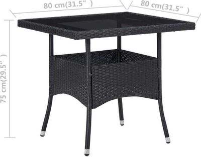vidaXL Garten-Esstisch Schwarz Poly Rattan und Glas