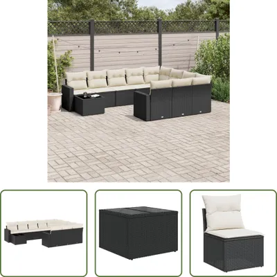 Produktbild von The Living Store 11-tlg. Garten-Sofagarnitur mit Kissen Schwarz Poly Rattan