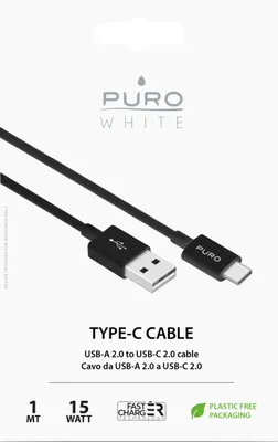 Produktbild von Puro White USB-A USB-C Kabel 1m - Schwarz