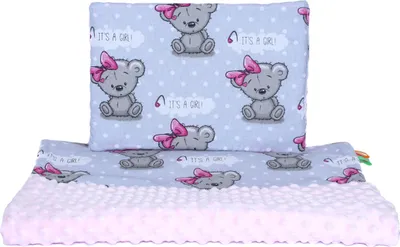 Produktbild von Minky Baby Kinderwagenset Kuscheldecke Kinder Decke Kissen 50 x70 cm 12. Girl + Rosa