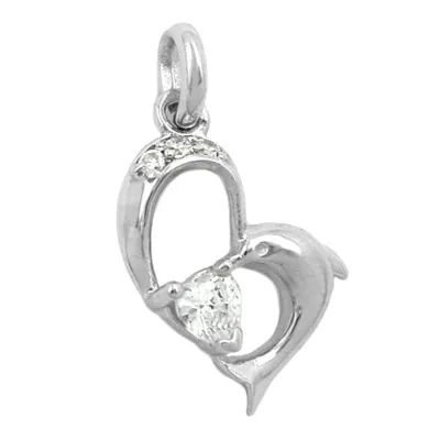 Produktbild von Anhänger 16x14mm Herz mit Delfin und Zirkonias glänzend Silber 925 silber 16x14mm