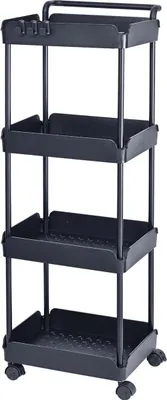 Produktbild von 4-stufiger Rollwagen, Küchenwagen mit feststellbaren Rädern, multifunktionaler Aufbewahrungswagen mit Griff für Büro, Wohnzimmer, Küche, bewegliche Aufbewahrungskörbe, Regale, schwarz