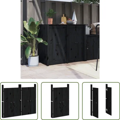 Image de The Living Store Portes pour cuisine d'extérieur 2 pcs Noir 50x9x82 cm Bois de pin