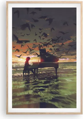 Produktbild von Gerahmtes Poster - Rahmen in heller Eiche - Klaviermusik - 61x91,5 cm - Wand Bild - Wanddeko - Wandbilder - Kunstposter - Wandposter - Bilderrahmen - Bilder - Kunstdruck - Wandbild - P2NPA61x91-3911