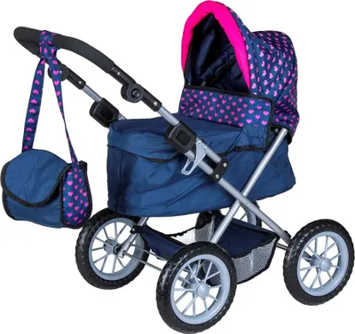 Productafbeelding van Bayer Design 13054AA Moderne kinderwagen voor poppen met tas, verstelbare handgreep, eenhoornmotief, blauw, roze, 67 x 40 x 68 cm
