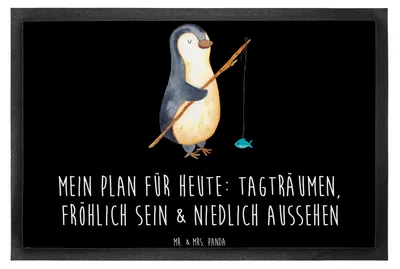 Produktbild von Mr. & Mrs. Panda Schmutzfangmatte Pinguin Angler 40 x 60 cm - Schwarz - Geschenk, Neustart, Urlaub, Motiviert, Fussmatte, Gummimatte, fußmatte, Türmatte, Schmutzmatte