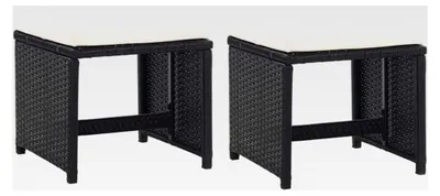 Produktbild von 2er Set Gartenhocker mit Sitzkissen aus Poly Rattan in Schwarz