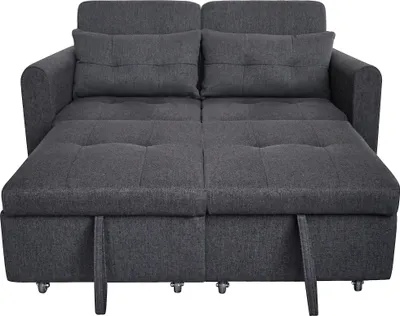 Produktbild von Merax 3-in-1 Schlafsofa – Zweisitzer Sofa mit Schlaffunktion & L-Form – Verstellbare Rückenlehne, USB-Anschluss, Stauraumtaschen – 142 x 85 cm, Grau