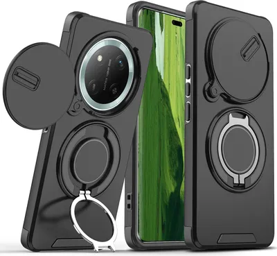 Image de Etui double couche pour Honor X9C / Honor Magic7 Lite, avec couvercle coulissant pour l'appareil photo et anneau magnétique Noir