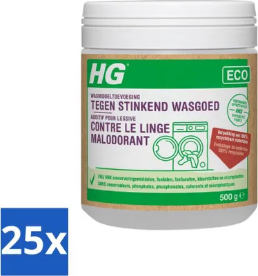 Zdjęcie produktu dla HG Eco dodatek do prania przeciw nieprzyjemnym zapachom w praniu 500 g – opakowanie ekonomiczne – 25 sztuk