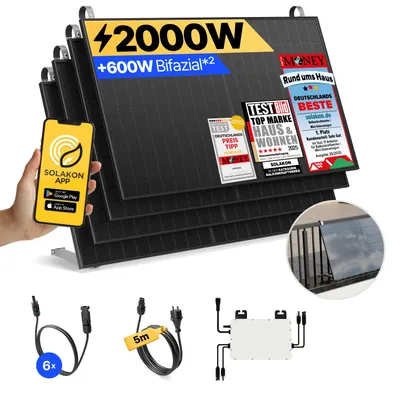 Produktbild von Balkonkraftwerk 2000W Solaranlage mit Balkon Halterung Steckerfertig Komplettset Photovoltaik Anlage 800W, Kabellänge: 5m, Solakon - onPower