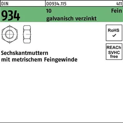 Produktbild von Reyher  Sechskantmuttern DIN 934 10 M 30 x 1,5 galv. vz (10 Stück)