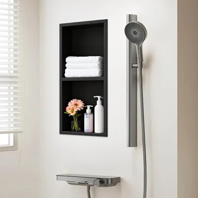 Image de Douche encastrée en acier inoxydable 304 - Double couche - Résistante à la corrosion - Niche murale