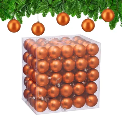 Image de Lot de 100 boules de Noël Relaxdays, décorations de Noël, finition mate, boules de sapin, décorations pour sapin de Noël, ∅ 6 cm, orange