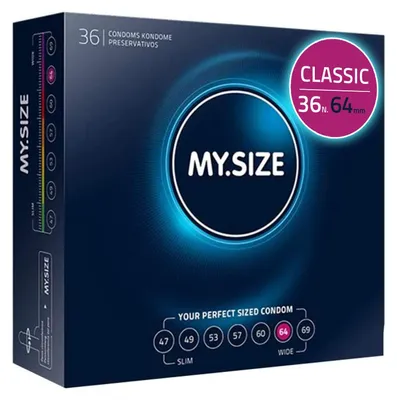 Produktbild von MY.SIZE Classic Kondome 64 mm – 36 Stück – Maßkondome aus Latex – Befeuchtet – Passgenaue Größe