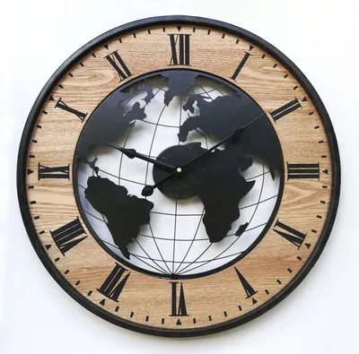 Immagine prodotto di Orologio da parete Rebecca Mobili, intaglio del mappamondo, legno e metallo, nero e marrone